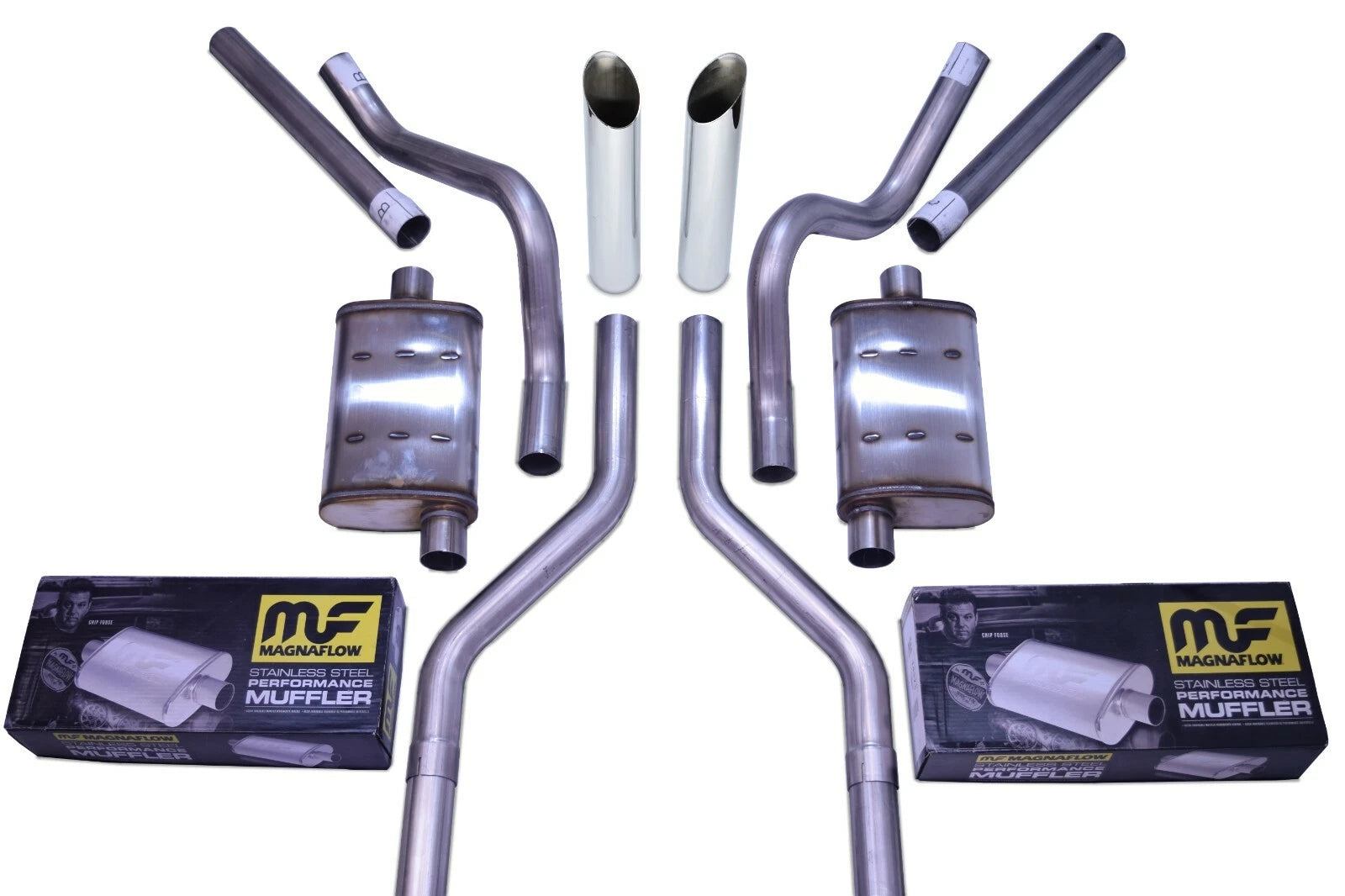 Dual Exhaust Kit for Chevy GMC C10 (1963–1972) - 2.5" Magnaflow Slash Tips