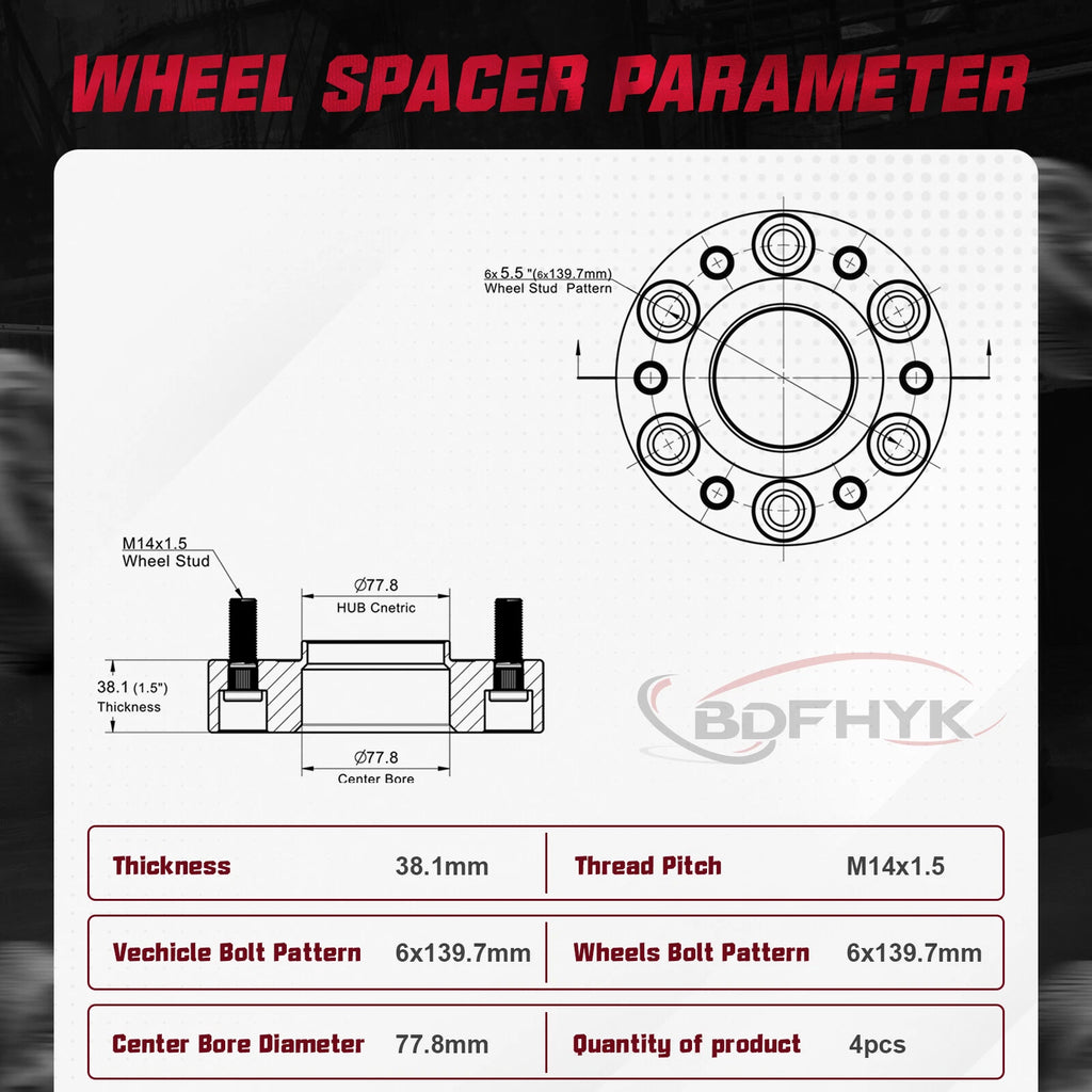 4X 6x5.5 Hubcentric Wheel Spacers 1.5" 14x1.5 for Ram 1500 (2019–2023)