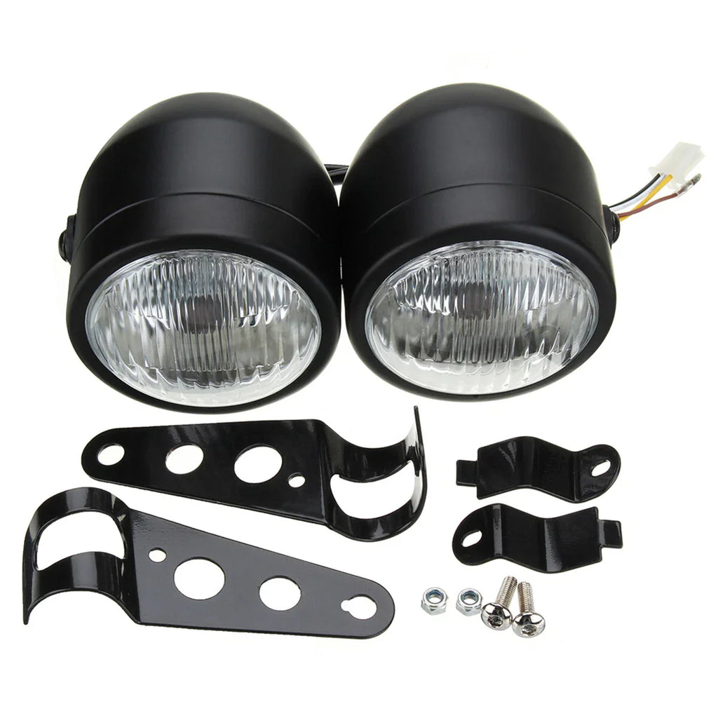 Black Twin Headlight Dual Lamp for Motorcycle Street Fighter Universal