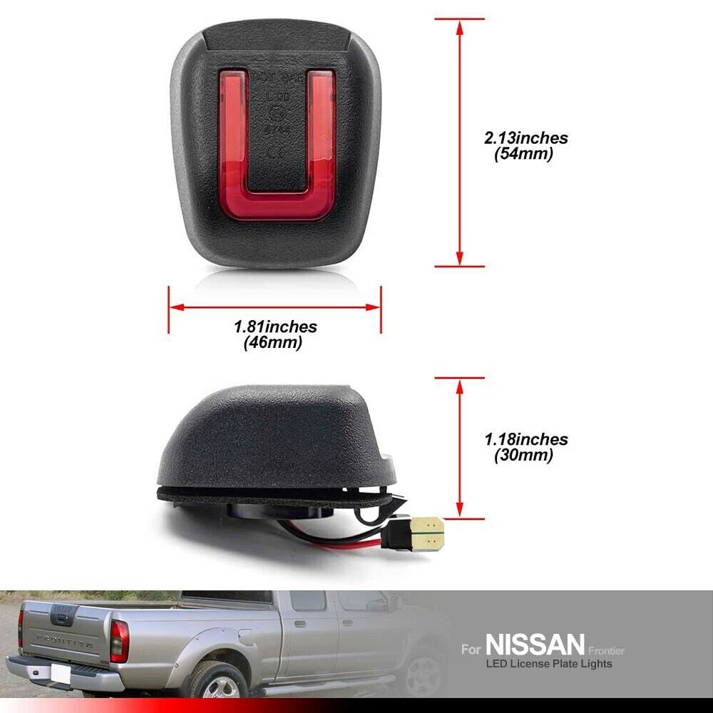 2X Red Tube White LED License Plate Lamp for Nissan Frontier Armada Xterra Titan