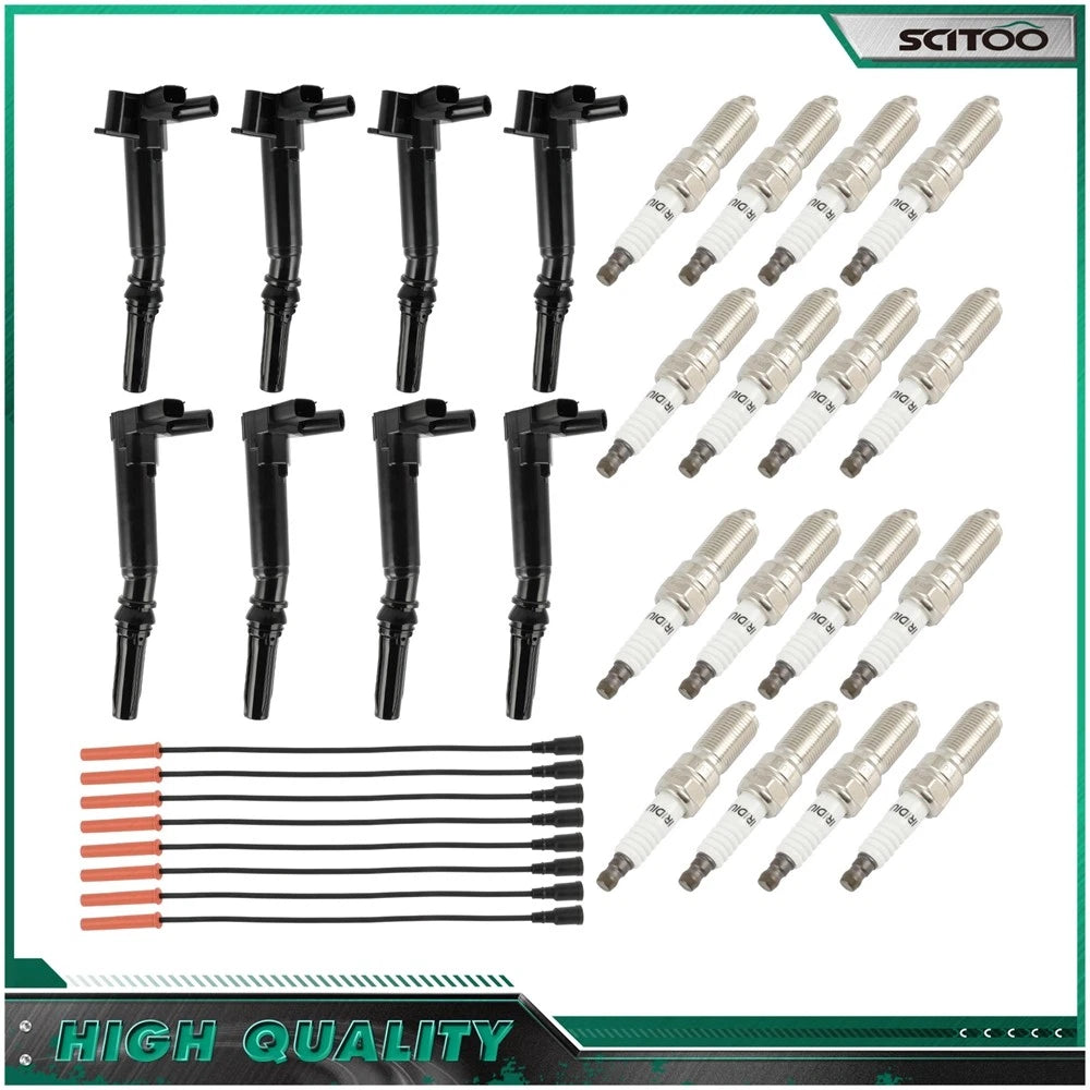 Set of 8 Ignition Coils, 16 Spark Plugs & 8 Wires for Ford F-150 F-250 F-350 (2010–2014)