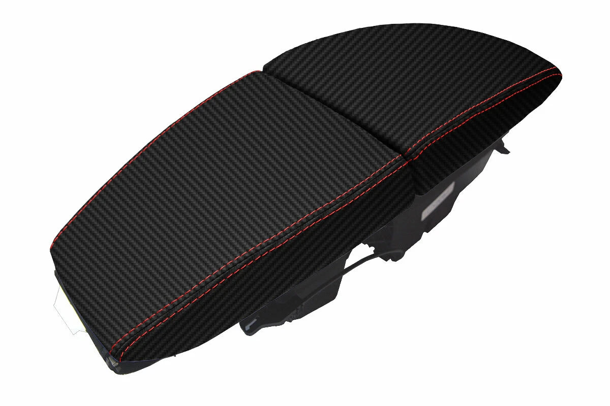 Console Lid Armrest Cover for BMW E63 E64 (2003–2010) Carbon Fiber Red Stitch