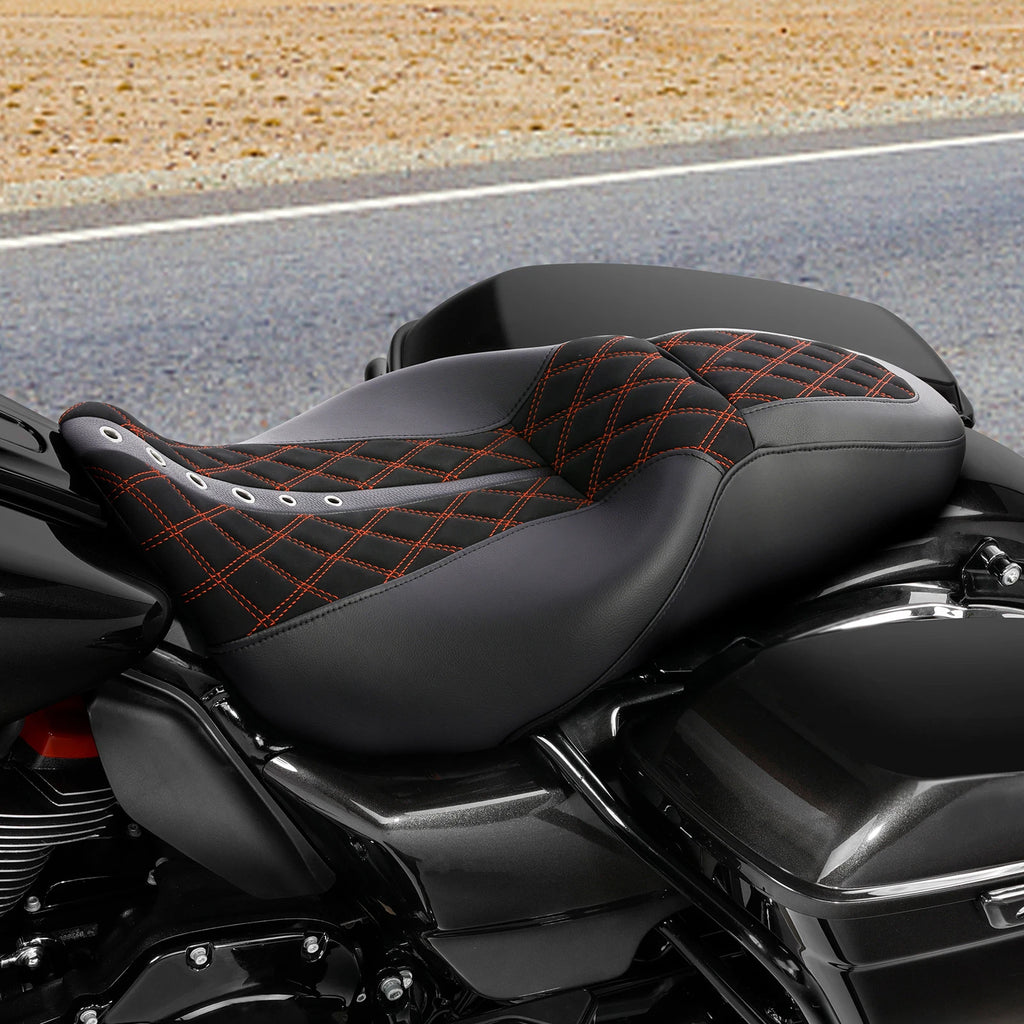 2X Black Orange Driver & Passenger Seat for Harley Touring Glide (2009–2023)