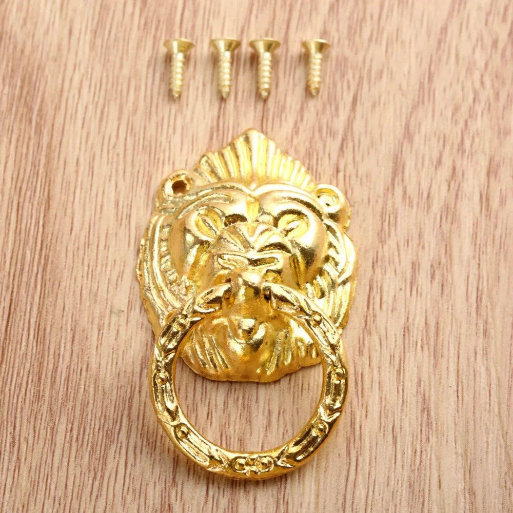 5X Gold Lion Head Drop Ring Drawer Knob Pulls for Cabinets