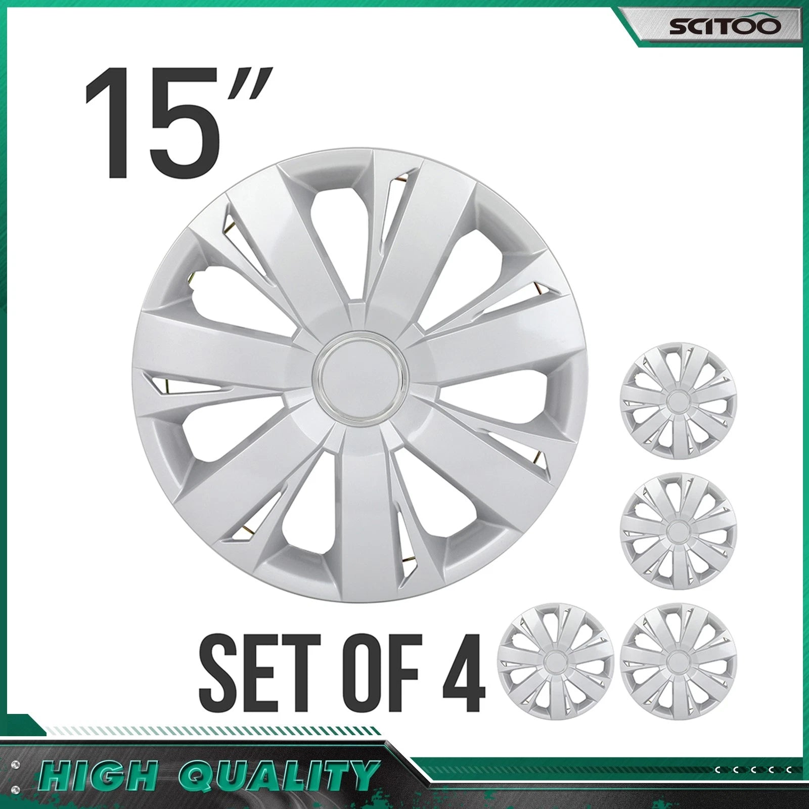 Set of 4 15 Inch Silver Wheel Hub Caps Wheel Cover Trim Kit