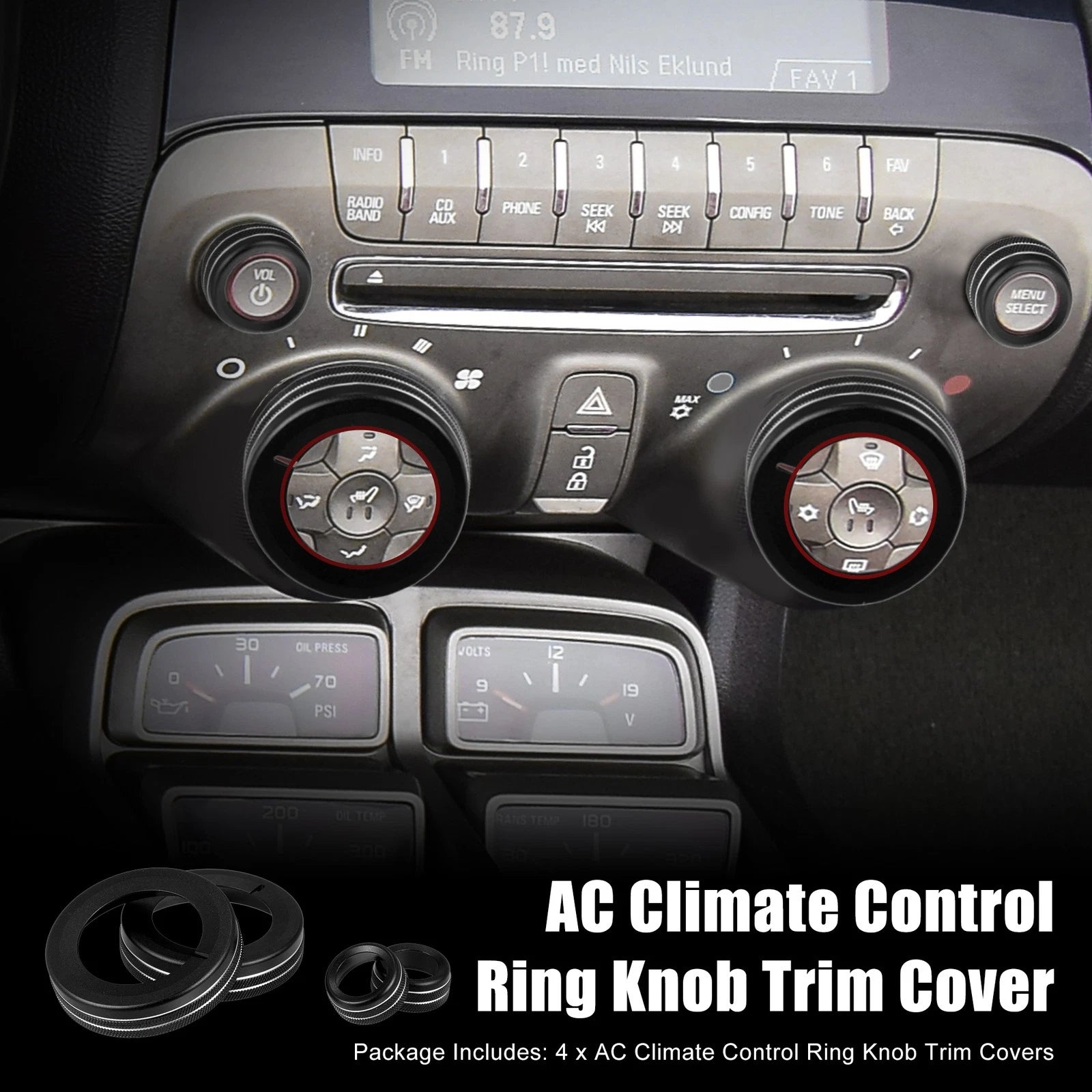 Set of 4 Black Aluminum Alloy Center Control Ring Knob Covers for Chevrolet Camaro 