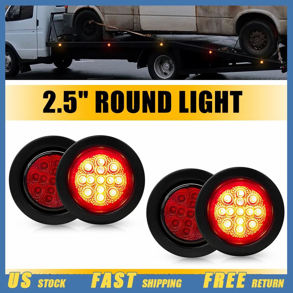 Set of 4 DOT Grommet Flush-Mount Red 2.5" Round LED Marker Lights Kit