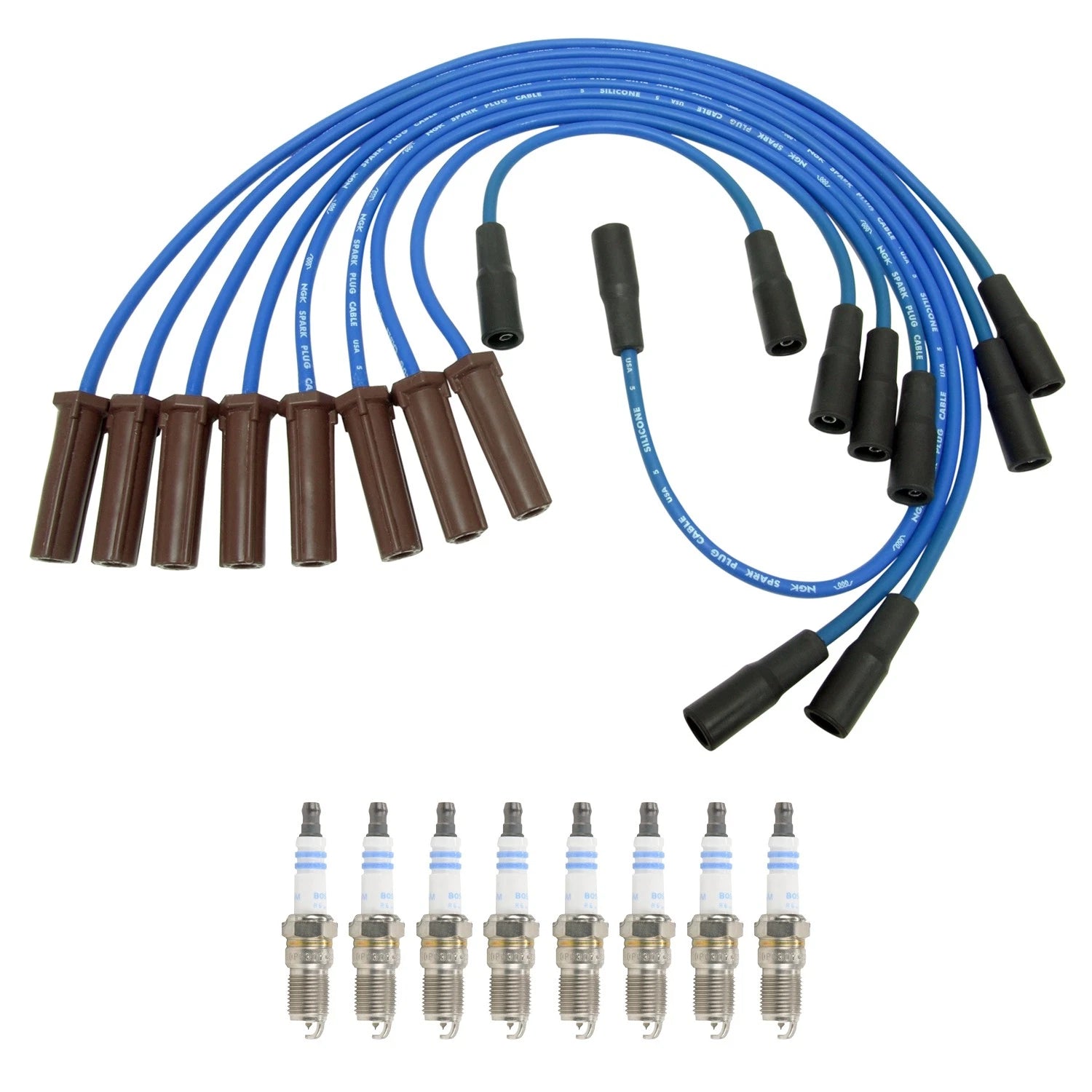 NGK Wire Set & Bosch 8 Wire Platinum Spark Plugs Kit for C2500 K2500 P30 (1990–1999)