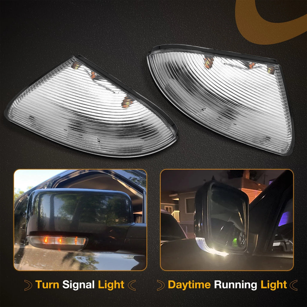 2Pcs LED Mirror Turn Signal Lights Puddle Lamps for Dodge Ram 1500 2500 (2009–2018)