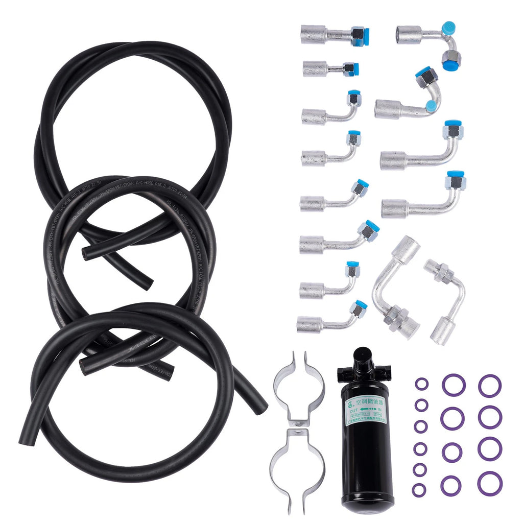 Universal 134a Air Conditioning Hose Kit with R-Ring, Fittings & Drier