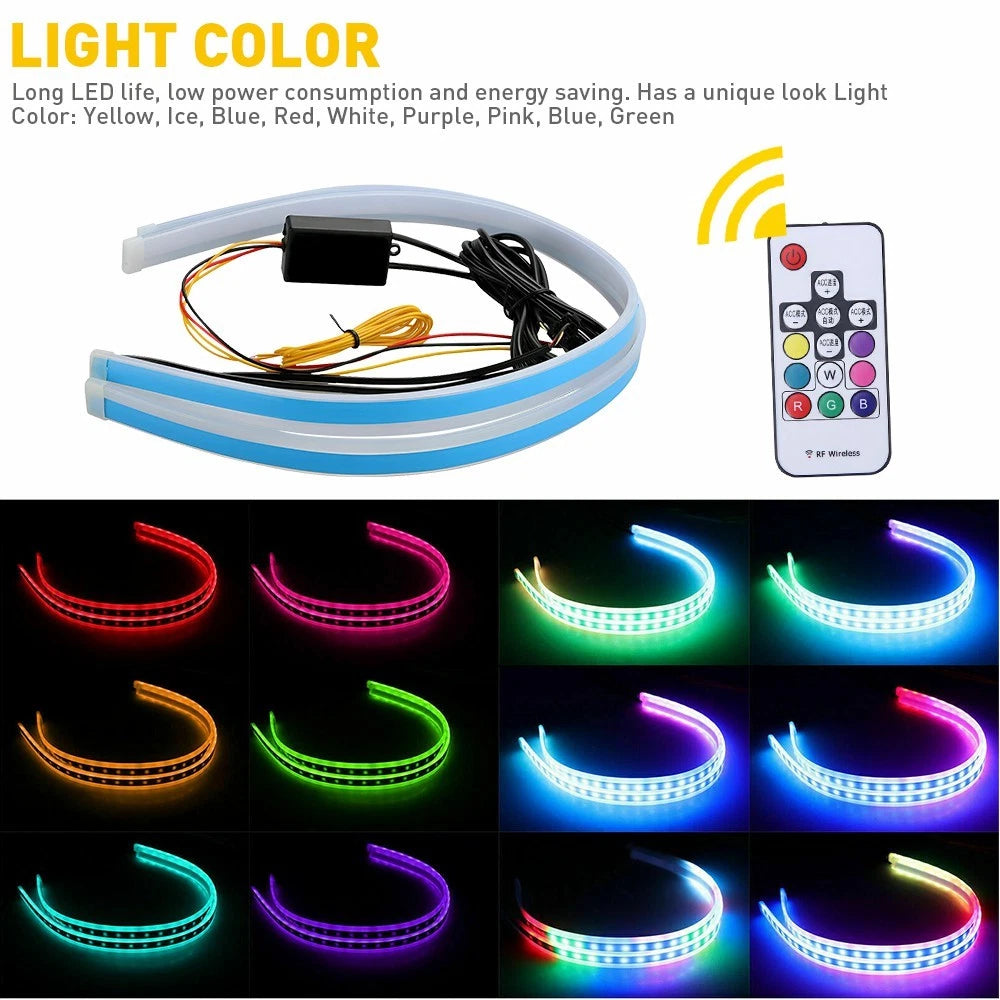 2X 60CM RGB Slim Sequential Flexible LED DRL Turn Signal Strip