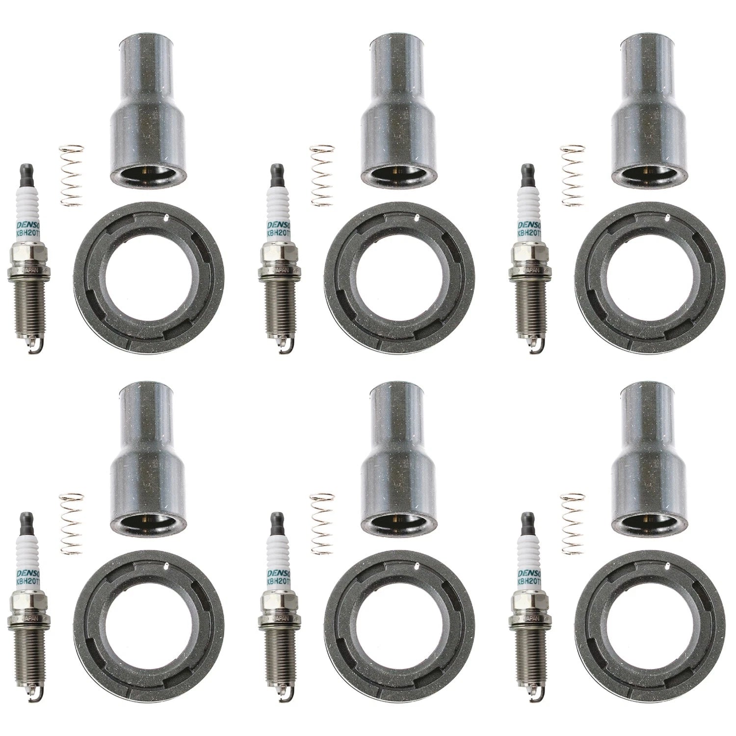 Set of 6 Denso Iridium TT Spark Plugs & Coil Boots for GS300 GS450h IS250 RC350