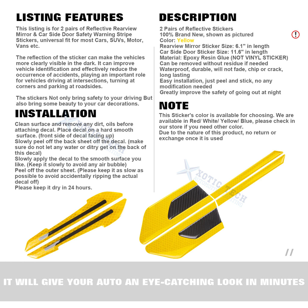 Yellow Reflective Rearview Mirror and Side Door Decals for Universal Car (-)