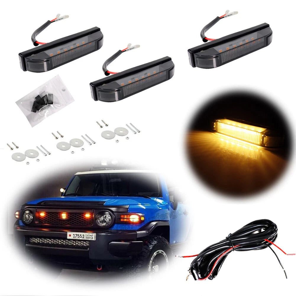 3 Smoked Amber Front Center Grille Running Light Kit for Toyota FJ Cruiser