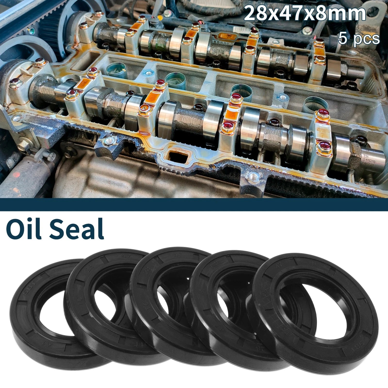 Set of 5 Oil Seal Rotary Shaft Seal NBR Rubber 28x47x8mm
