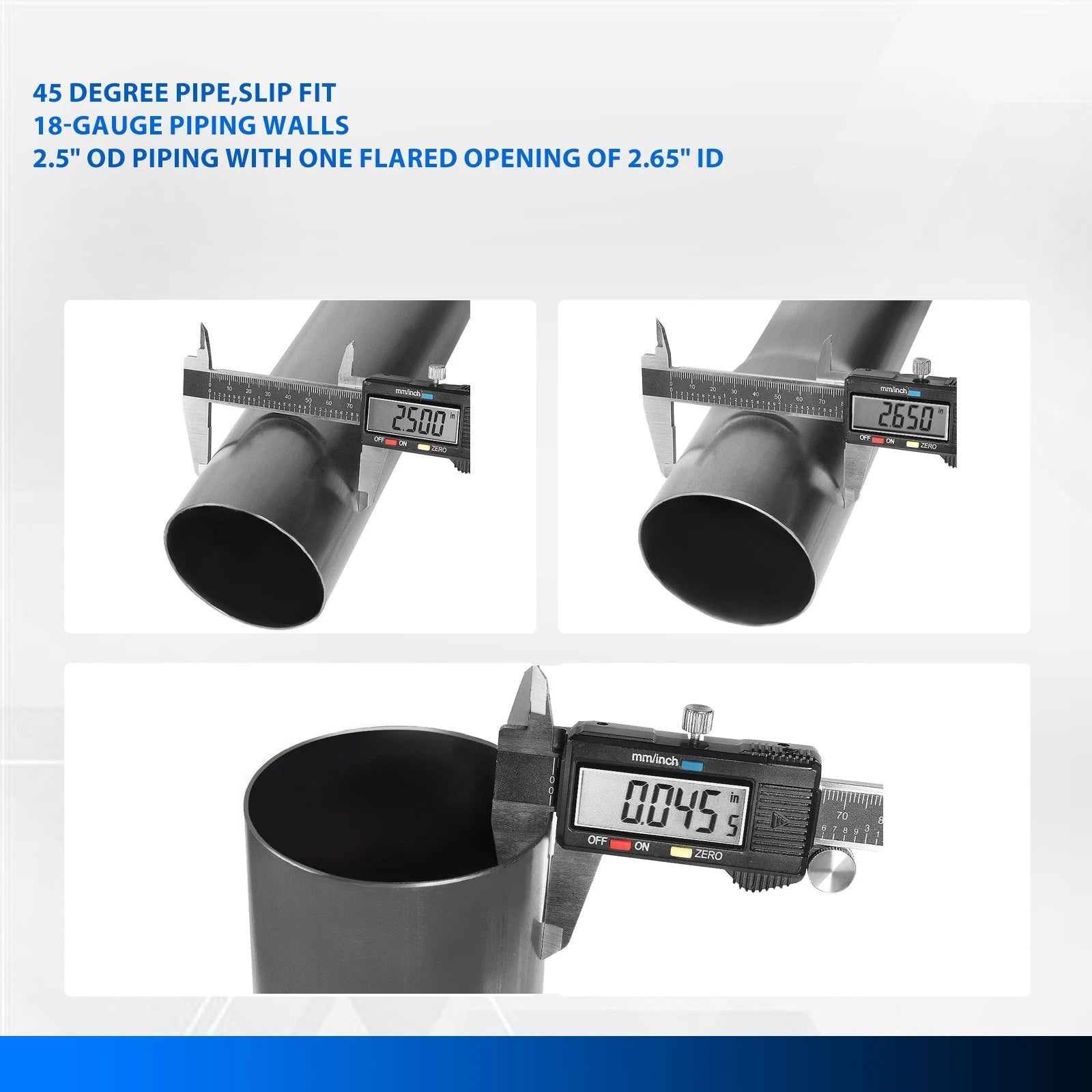 2Pcs 2.5" Mild Steel Mandrel Exhaust Tubing 45 Degree Bend for Custom Use