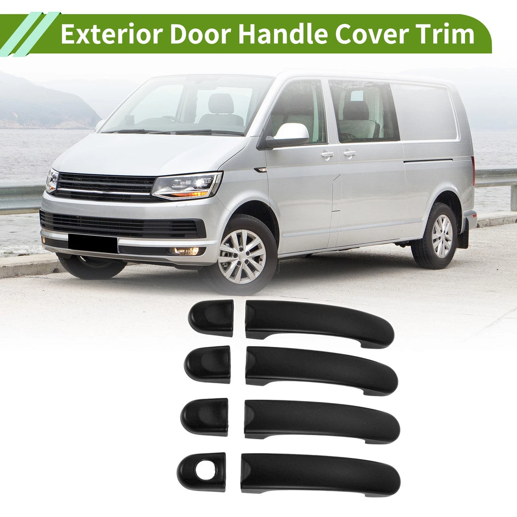 Set of 8 Exterior Door Handle Cover Trim for Volkswagen Transporter (T5) Matte Black