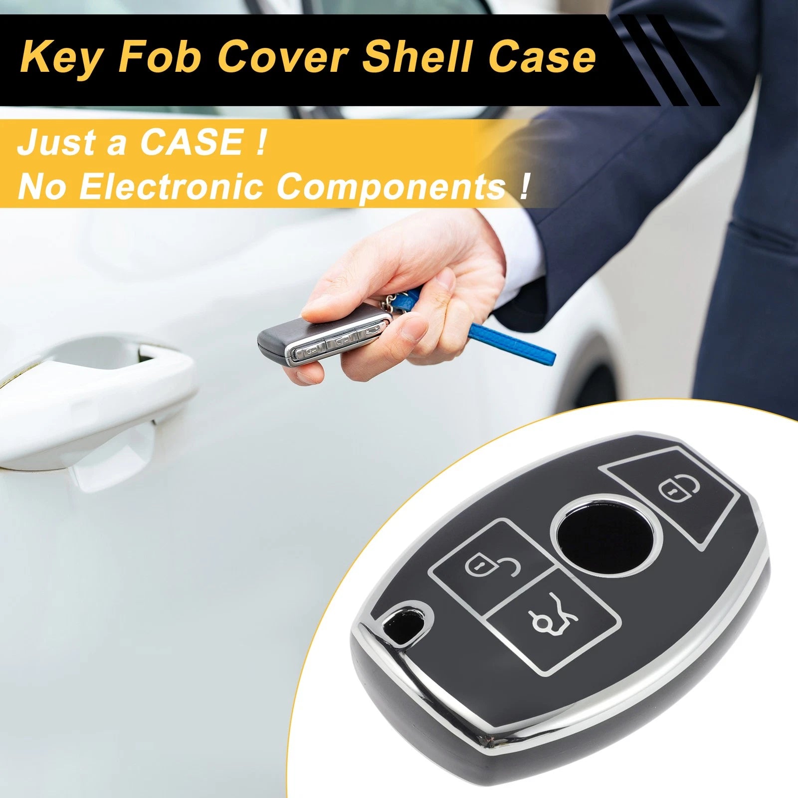 Car Key Case for Mercedes-Benz A/B/C/E/G/K/M/R/S/V/W/X Class/AMG/CL (3 Buttons)