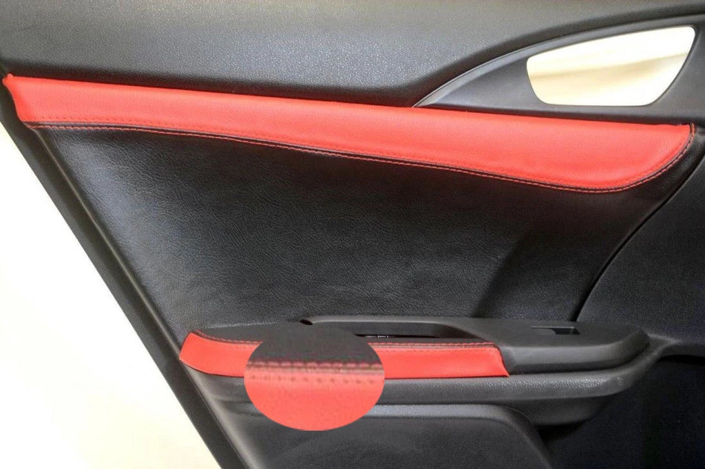 Rear Insert Door Leather Cover for Honda Civic (2016–2020) Black & Red