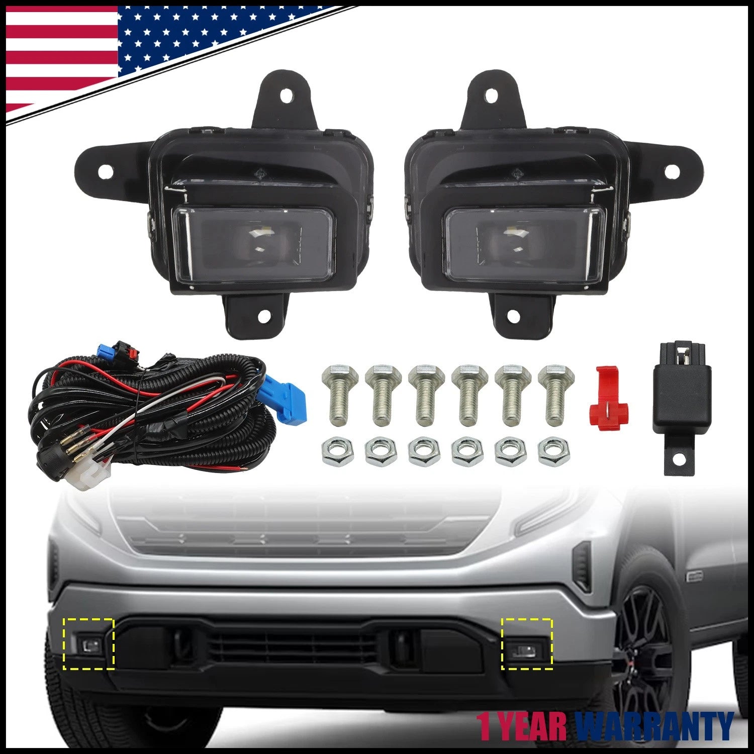 LED Fog Lights Set with Switch for GMC Sierra 1500 (2022–2024)