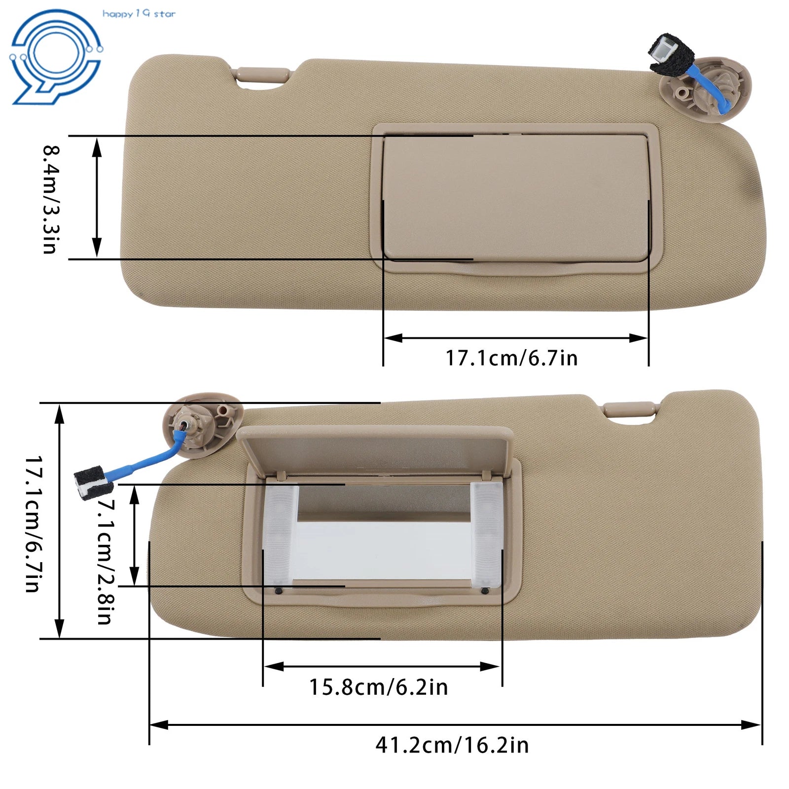 Sun Visor Set for Honda CR-V (2017–2022) Beige with Light Mirror
