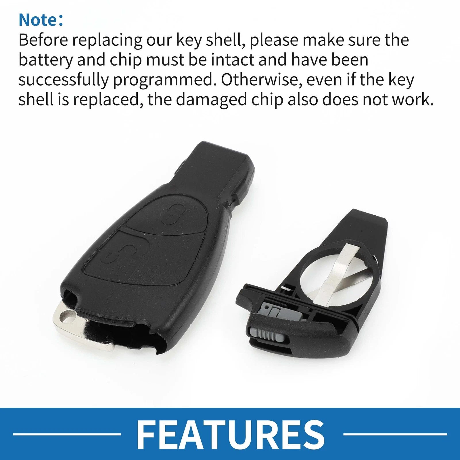 2 Button Keyless Entry Remote Key Shell Case for Mercedes-Benz C Class (2001–2007)