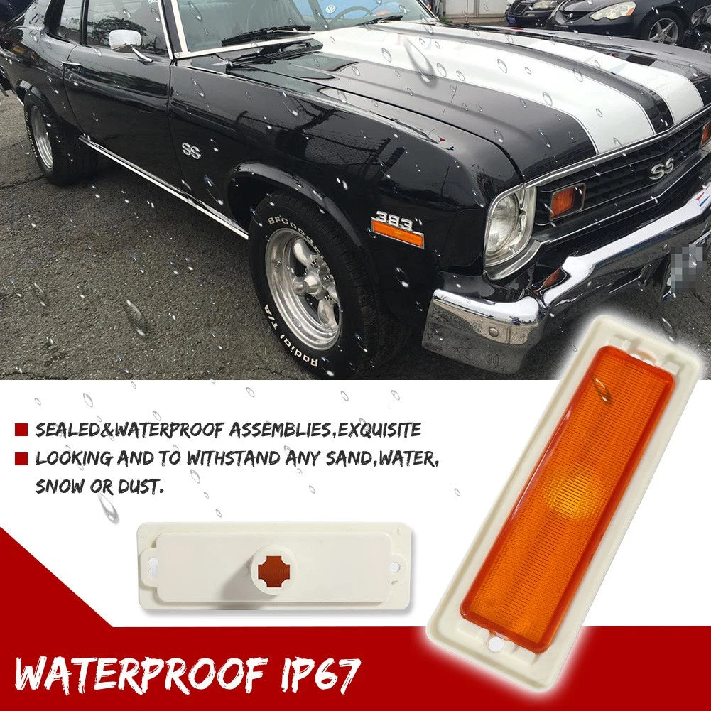 Pair Amber Front Bumper Side Marker Lights for Chevy Nova (1970–1974)