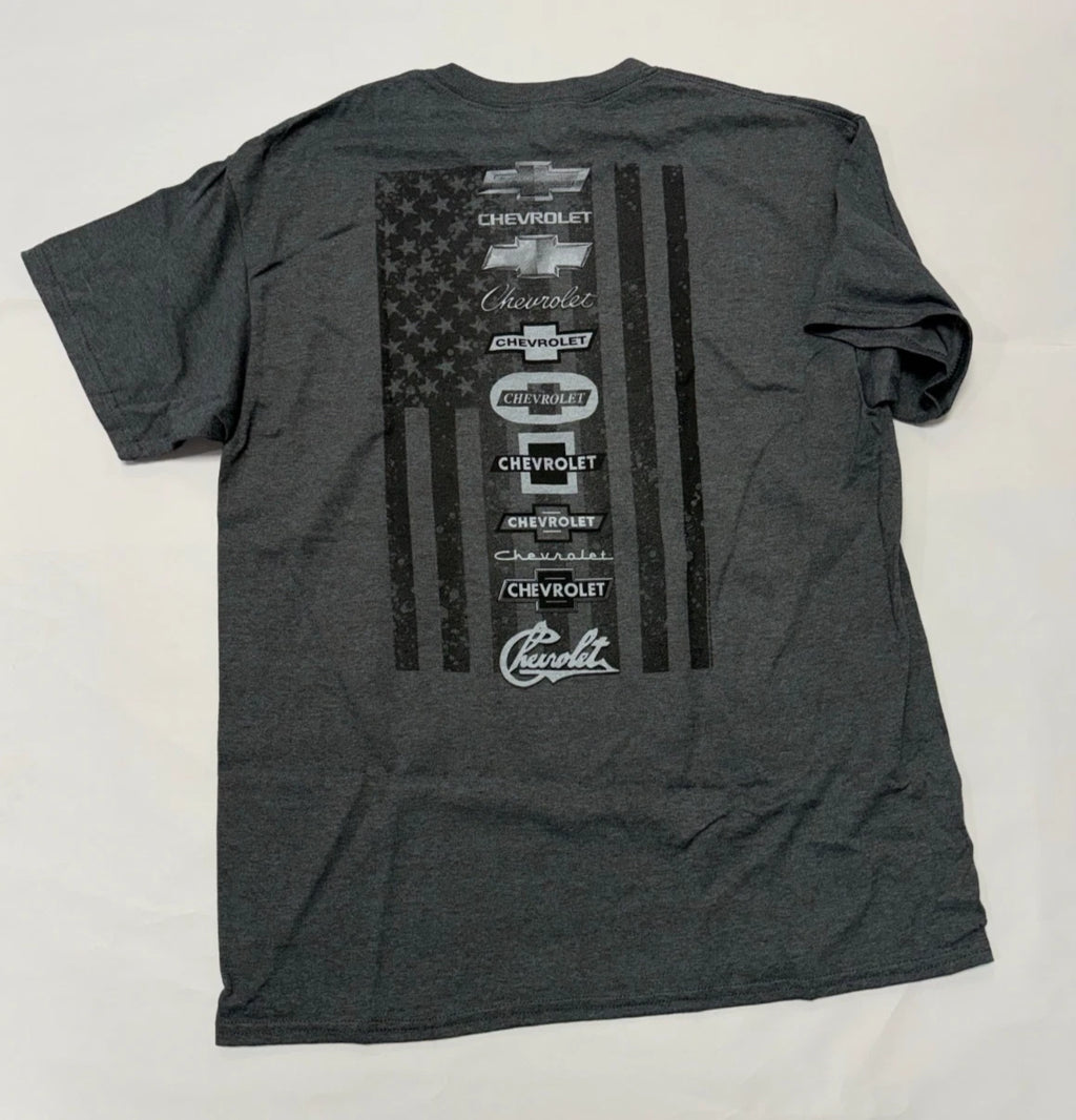 Chevrolet Bowtie Logo Licensed T-Shirt Vintage Gray American Flag for Men
