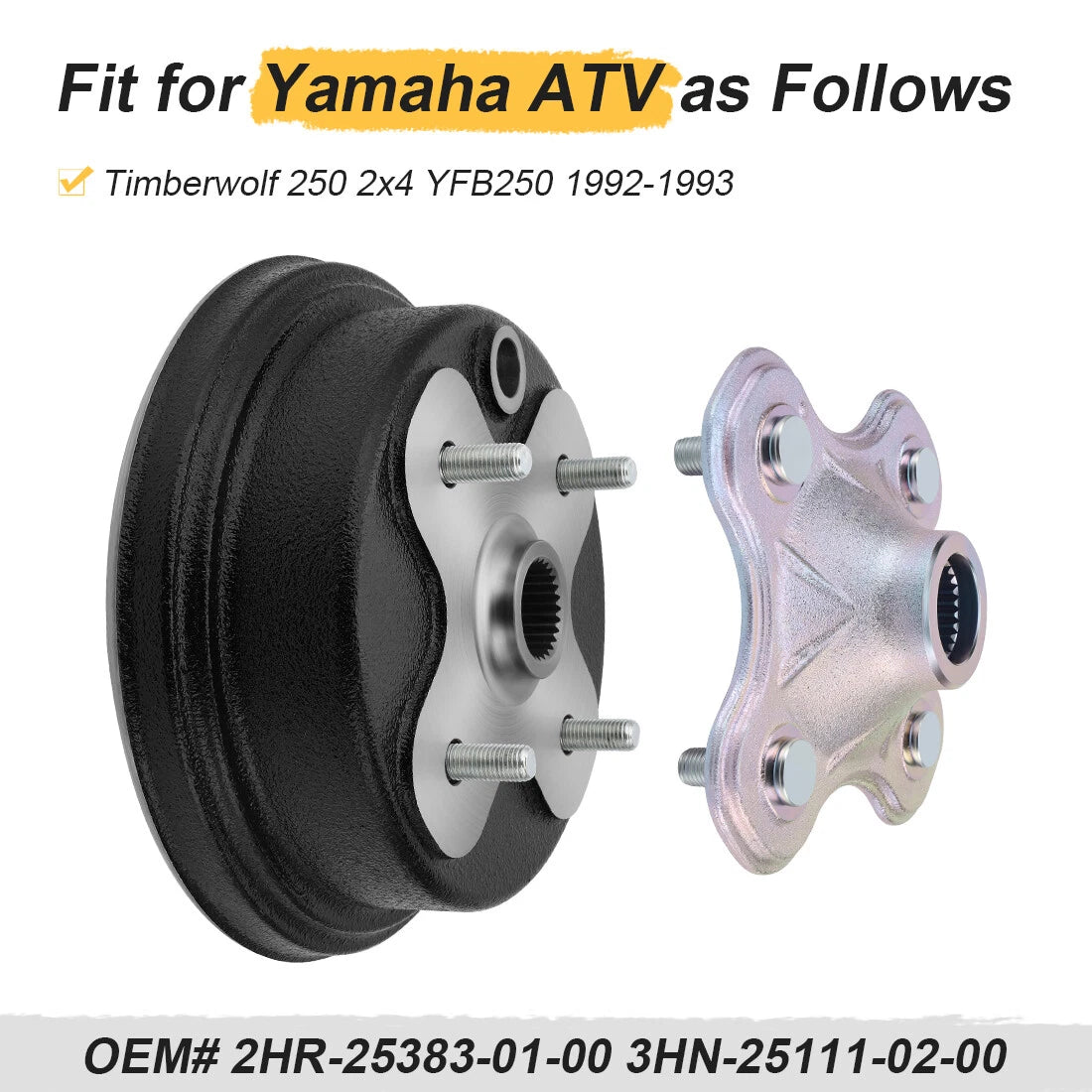 Rear Brake Drum w/Wheel Axle Hub for Yamaha Timberwolf 250 (1992–1993)