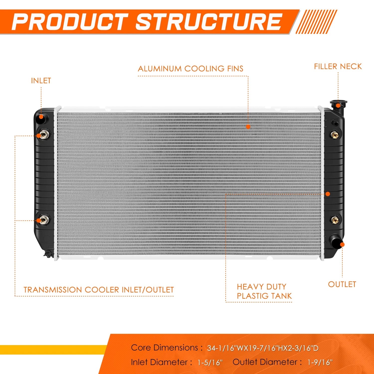 Full Aluminum Radiator for Chevy GMC C/K Suburban 88-00 DPI-1696