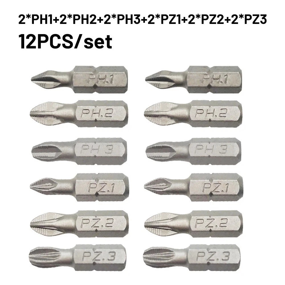 Set of 6 Screwdriver Bits PH1 PZ1 PH2 PZ2 PH3 PZ3 for Automotive Use
