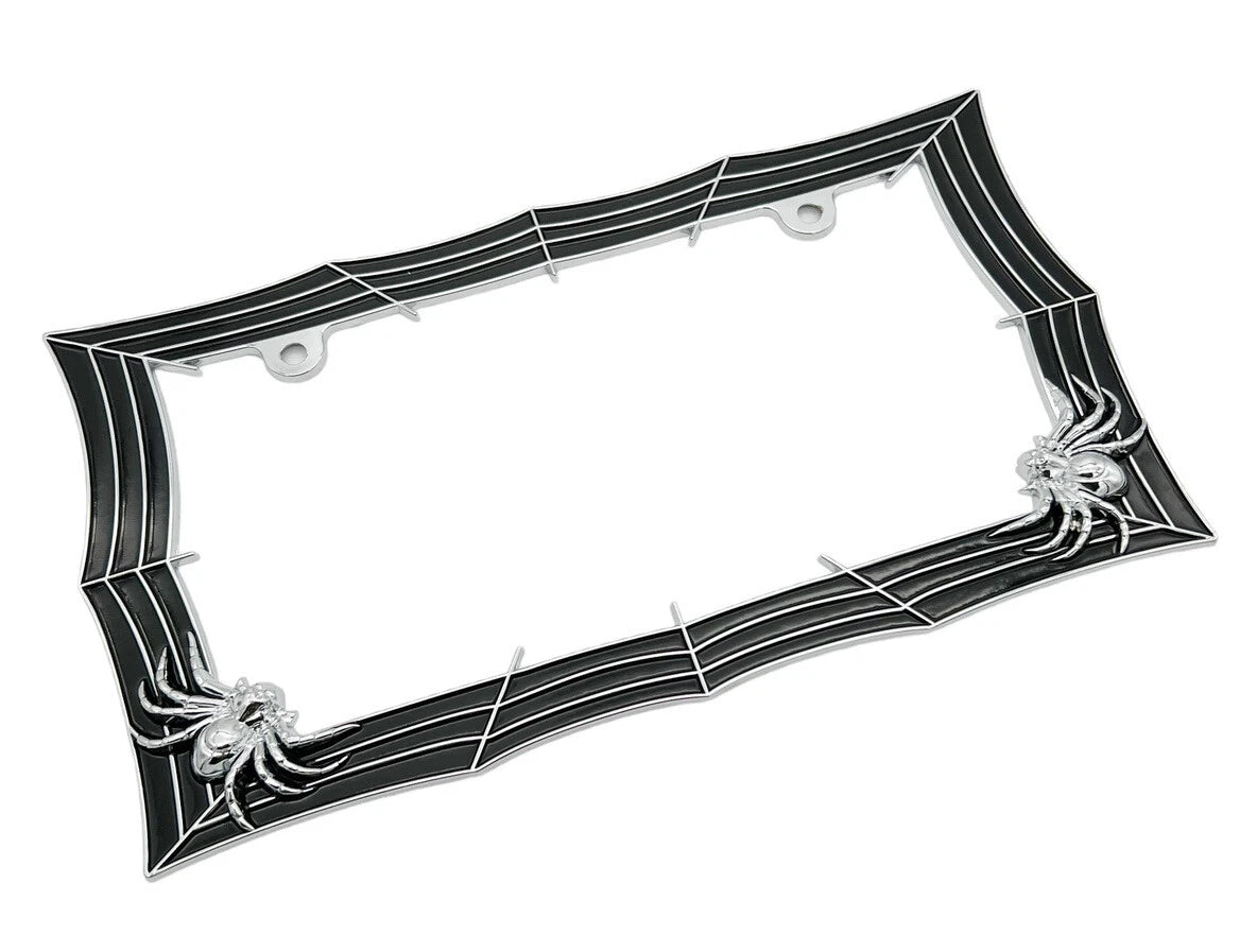 Spider Web License Plate Frame Black Chrome for Cars and Trucks (Universal)