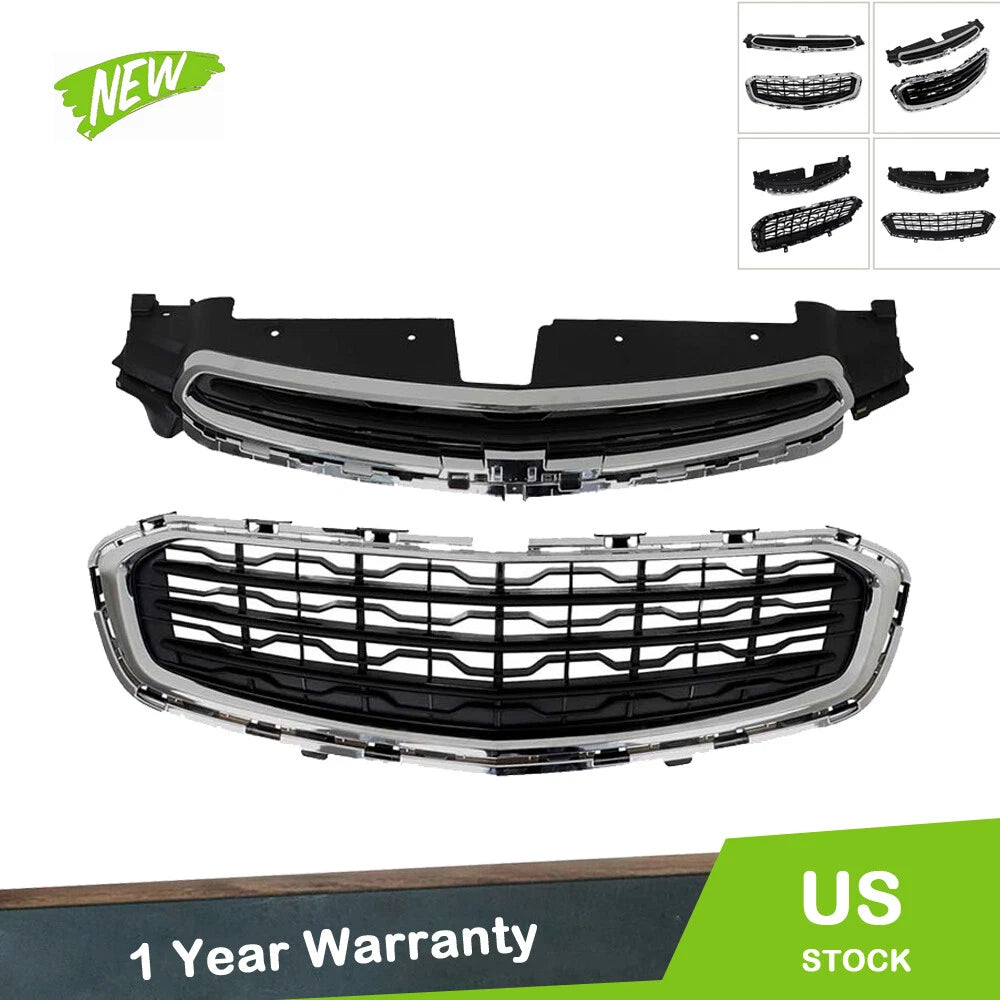 Set of 2 Front Upper Lower Grille for Chevrolet Cruze (2015–2016) Chrome