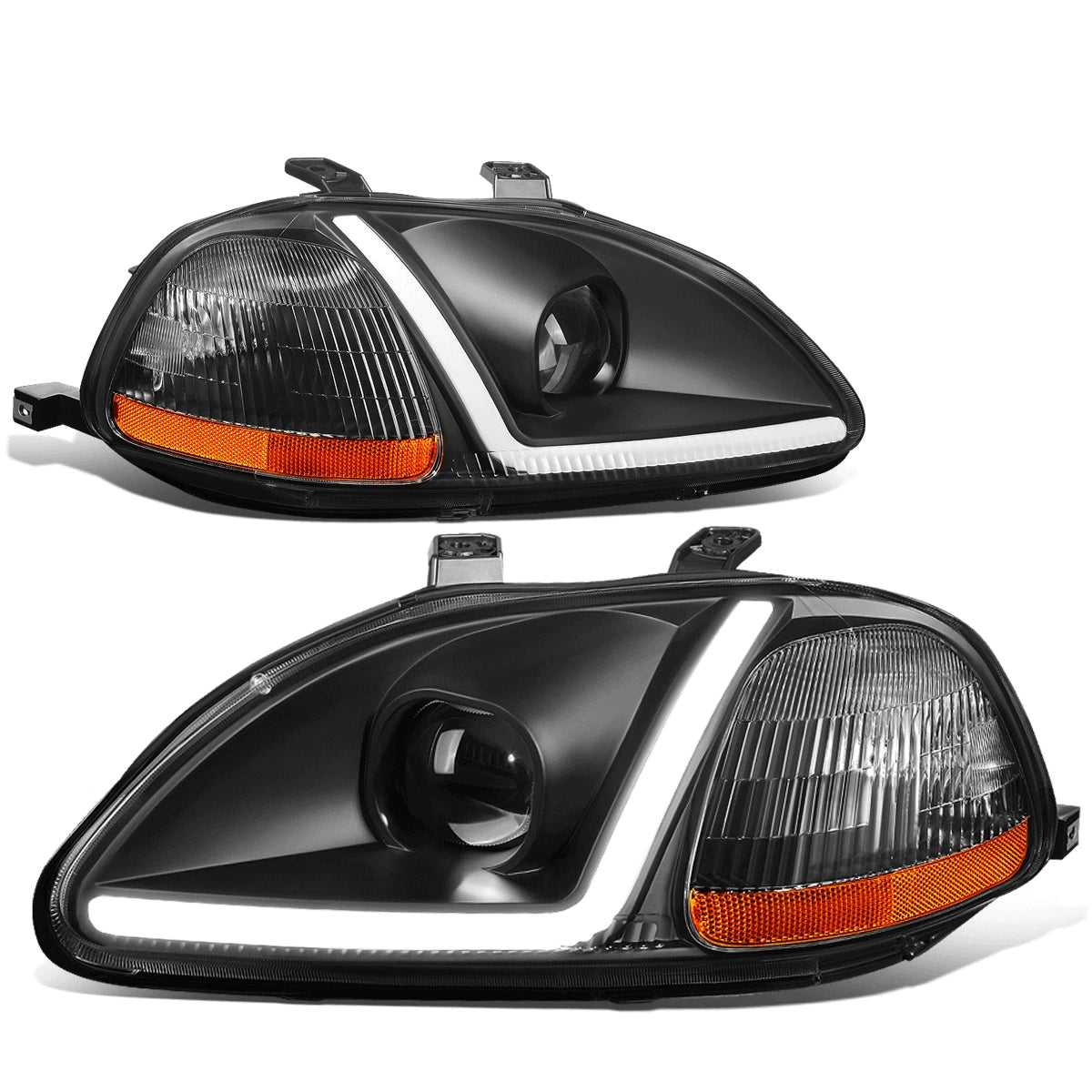 LED DRL Black/Amber Corner Projector Headlight Lamps for Honda Civic (1996–1998)