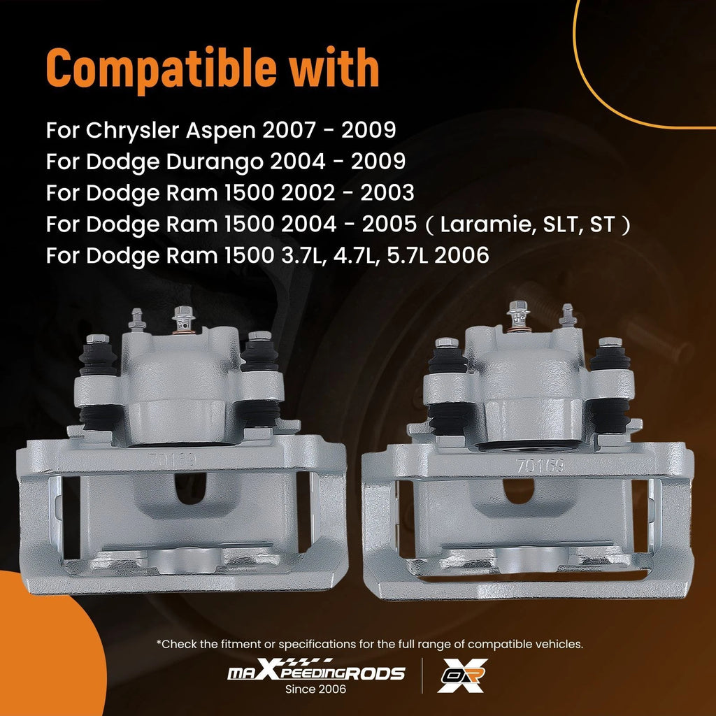 Pair Brake Calipers Rear Left Right w/Bracket for Dodge Ram 1500 (2002–2008)