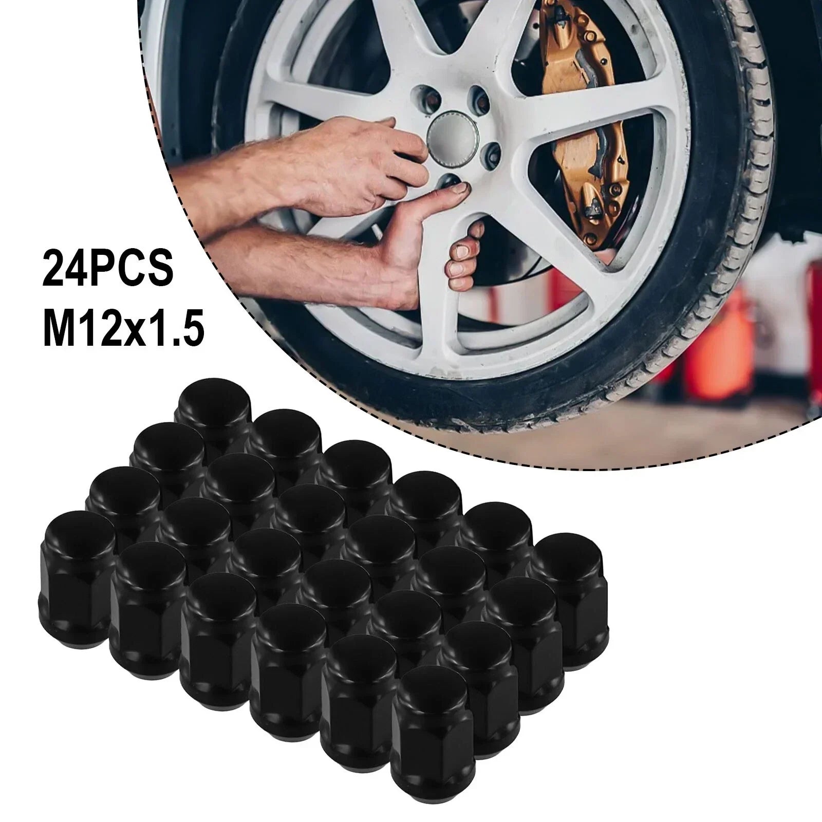 24 Pcs / M12x1.5 / Wheel-Nuts Black Lug Nut Socket for Land Cruiser Prado Ford