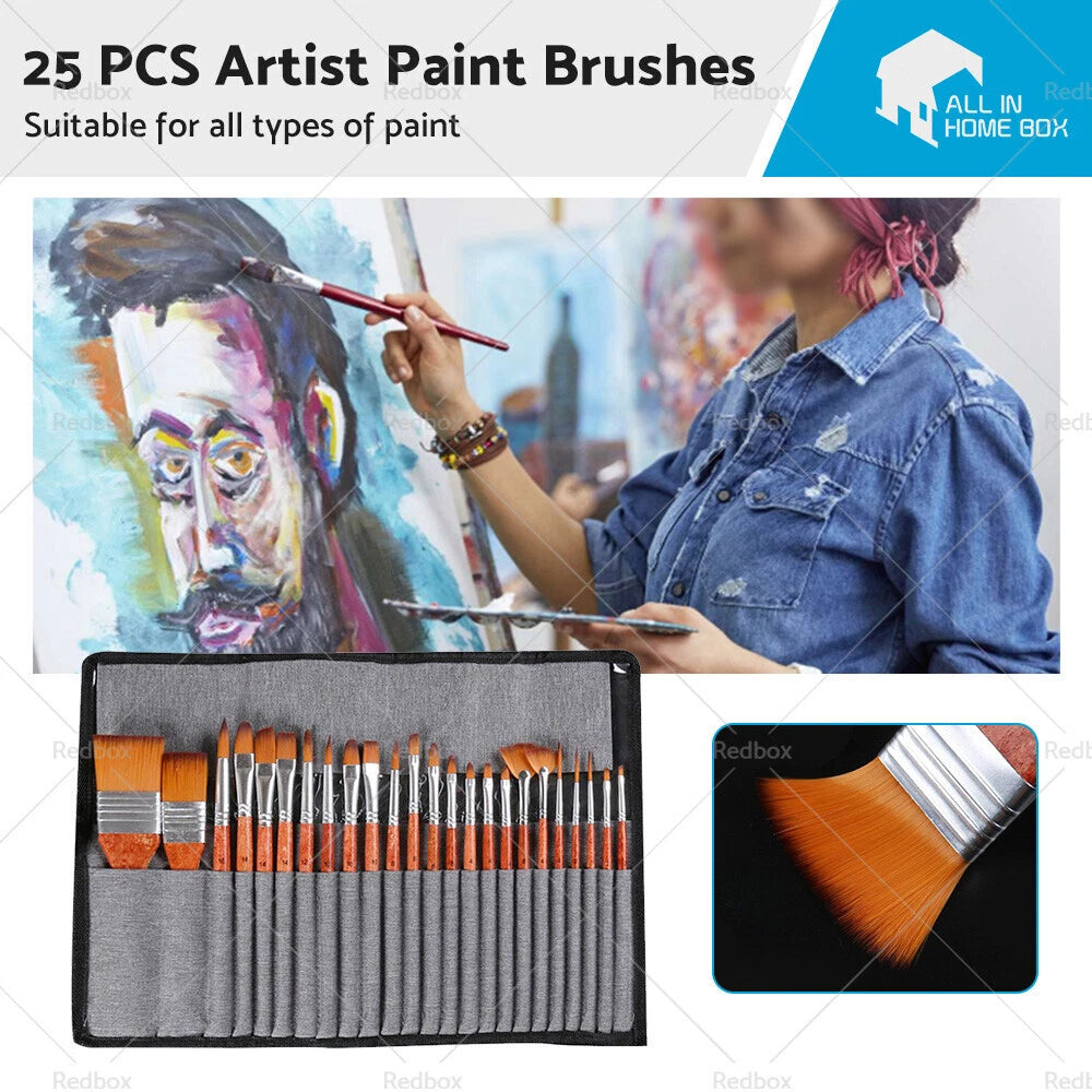 25 Pcs Paint Brushes Set for Artists with Case