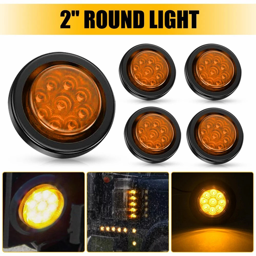 5pcs 2 Inch 9 LED Amber Round Tail Clearance Side Marker Light for Trucks