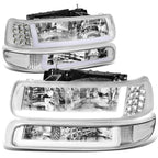 LED DRL Headlight Corner Bumper Signal Lamp Chrome for Chevy Silverado (1999–2002)