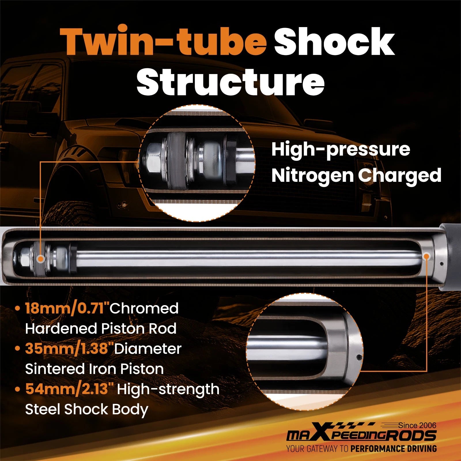 Rear Shock Absorbers for Toyota 4Runner 2WD 4WD (2003–2022) 0-3" Lift