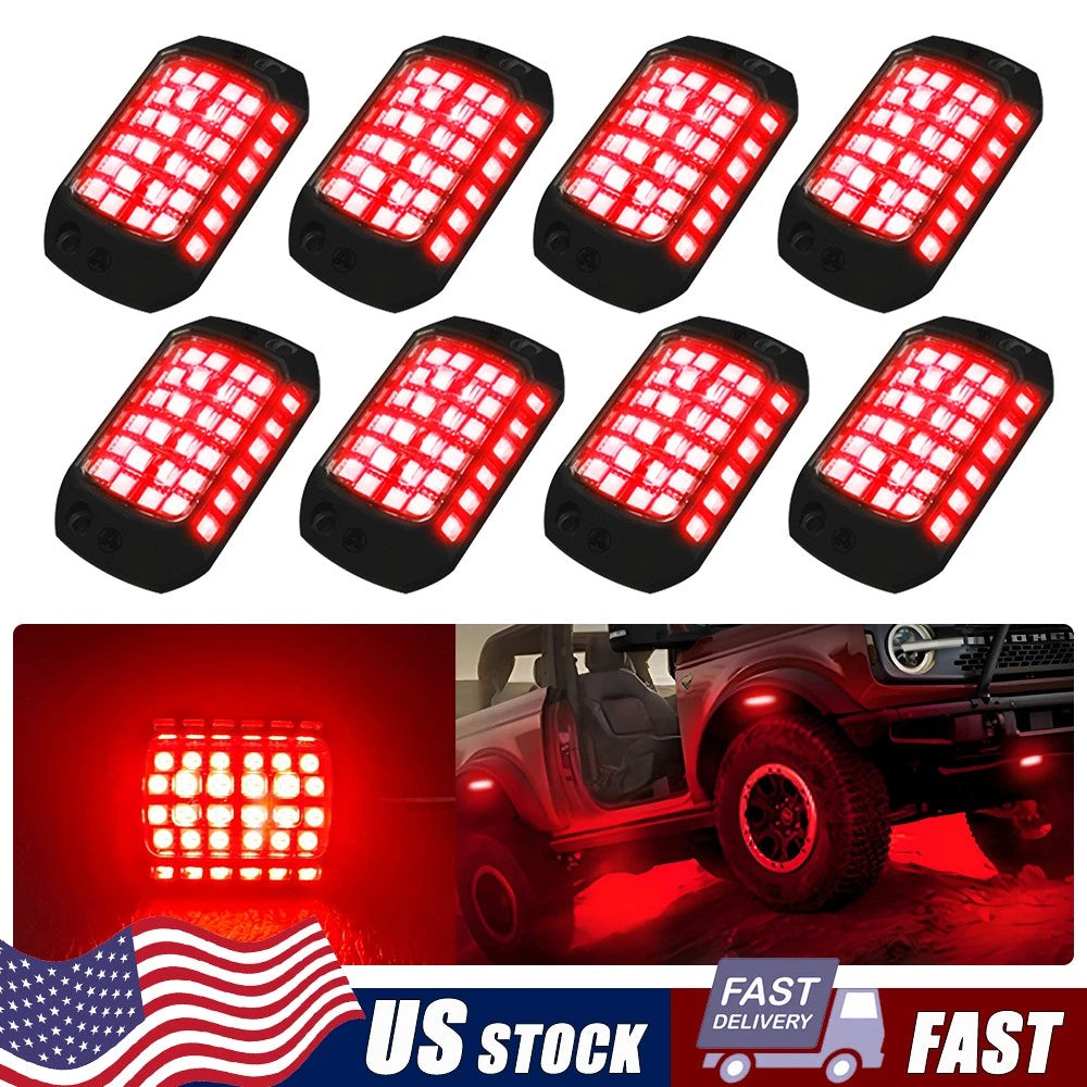 Set of 8 Red LED Rock Lights for Off-Road Vehicles