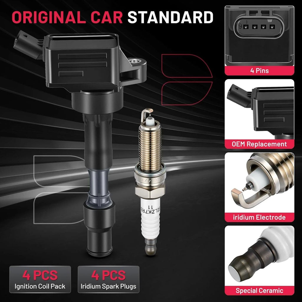 4X Ignition Coil & Spark Plug Set for Kia Soul (2019–2022) 2.0L UF816