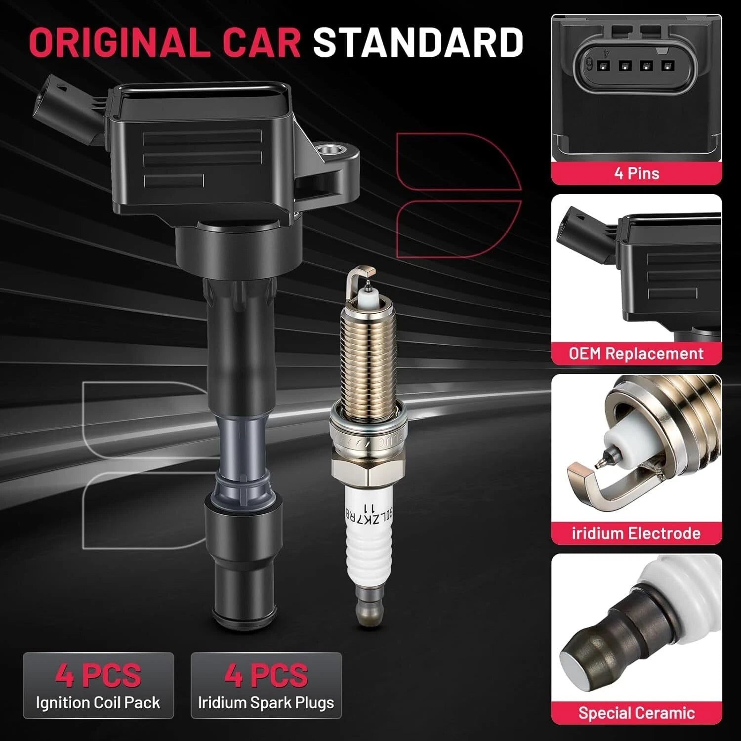 4X Ignition Coil & Spark Plug Set for Kia Soul (2019–2022) 2.0L UF816