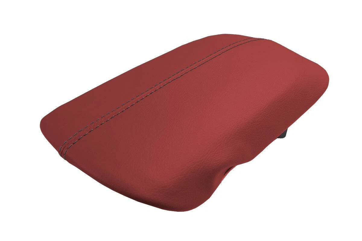Leather Console Lid Armrest Cover for Ford Mustang (2015–2020) Red Black Stitch