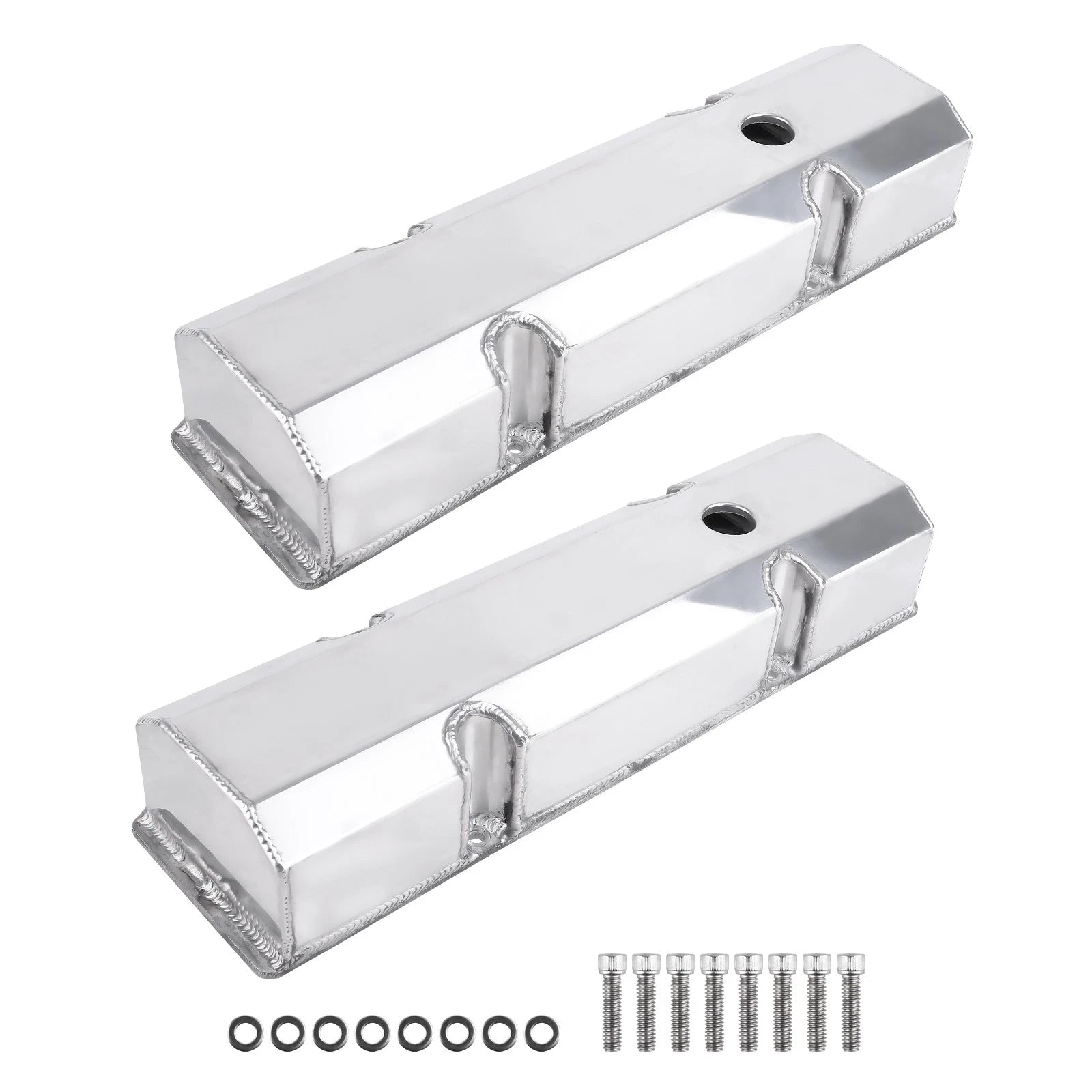 2X Fabricated Aluminum Tall Valve Covers for Small Block Chevy 305 327 V8 (1960–1985)