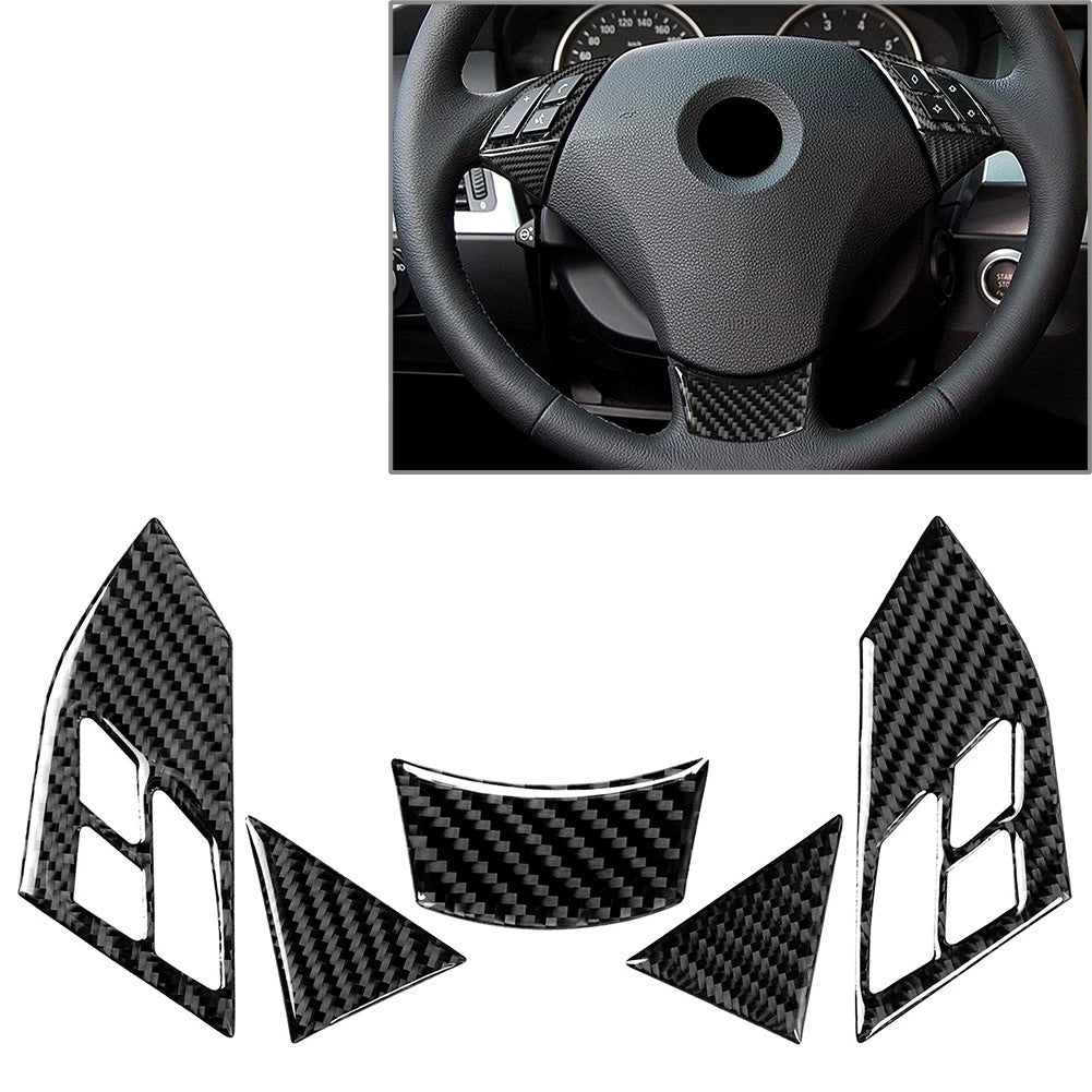 5X Steering Wheel Cover Trim Carbon Fiber Look for BMW 5 Series E60 E61 (2003–2010)