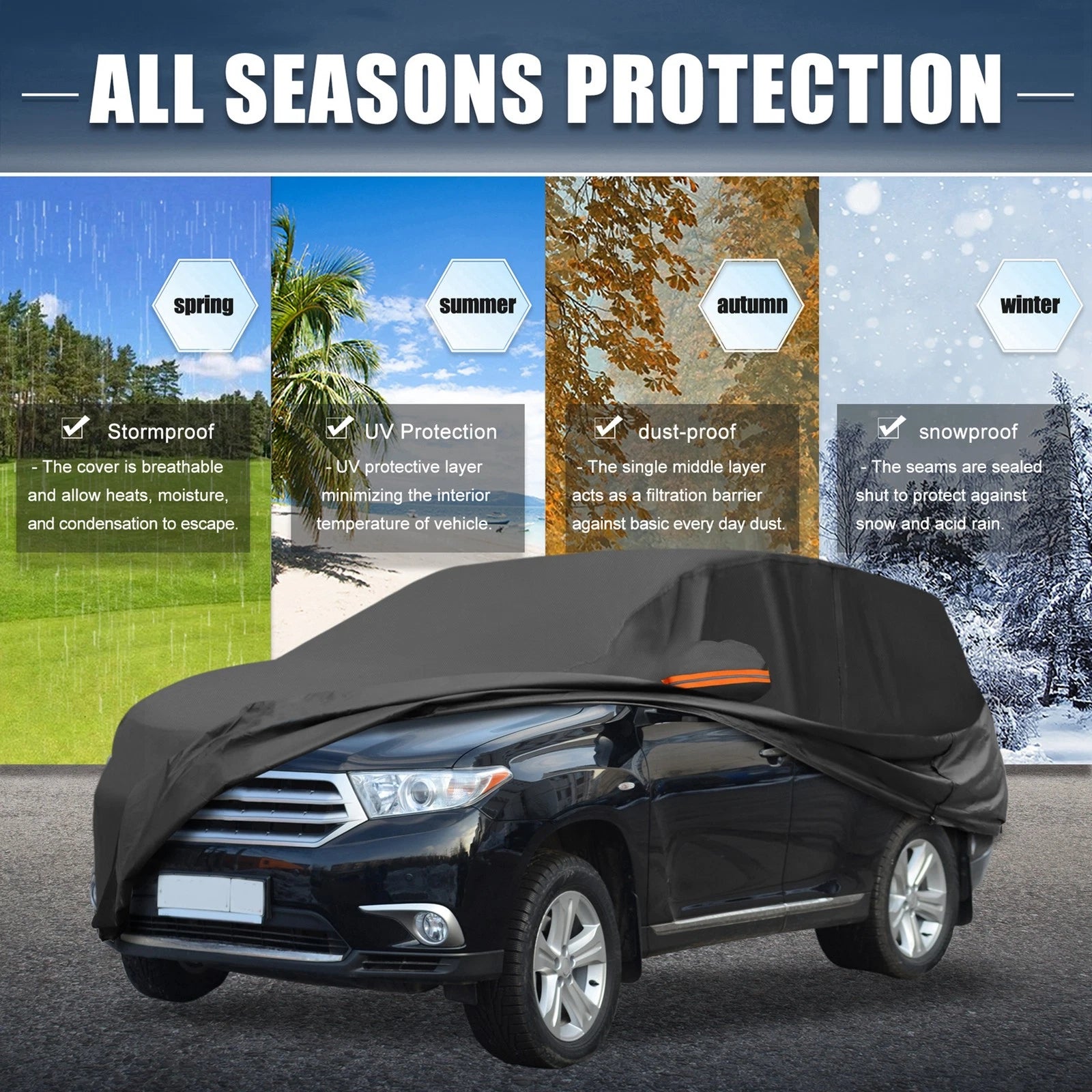 Waterproof Car Cover for Toyota Highlander (210D-PU, Black)