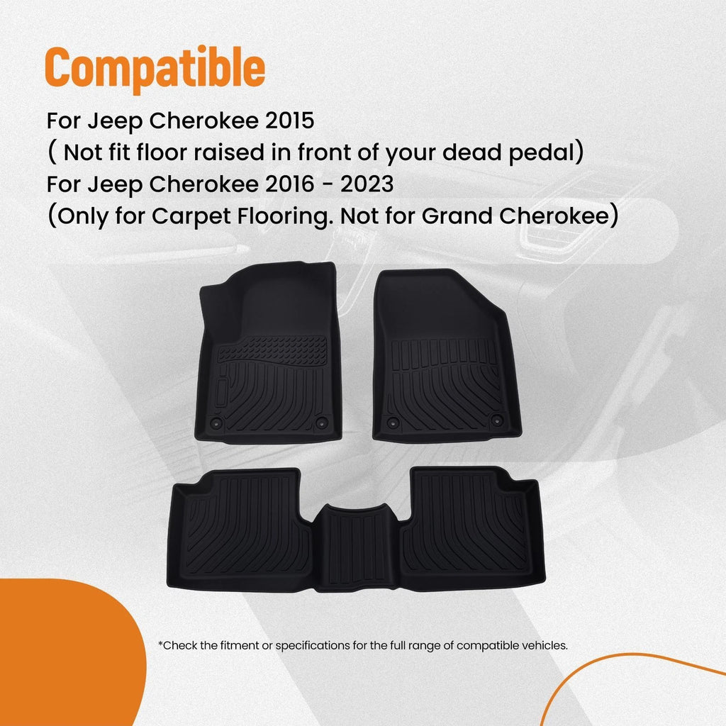 Set of 4 Black TPE Floor Mats for Jeep Cherokee (2015–2023) Waterproof Anti-Slip