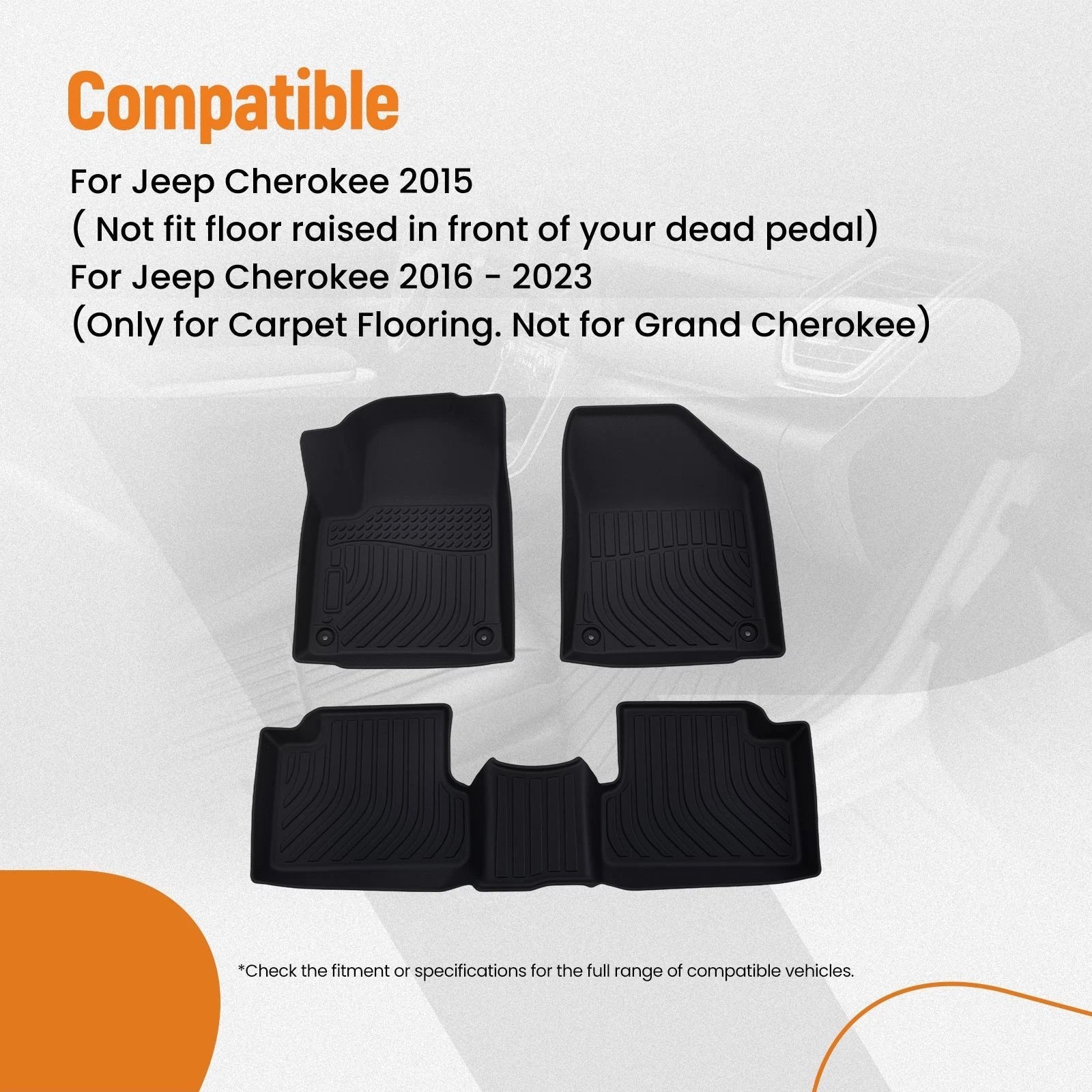 Set of 4 Black TPE Floor Mats for Jeep Cherokee (2015–2023) Waterproof Anti-Slip