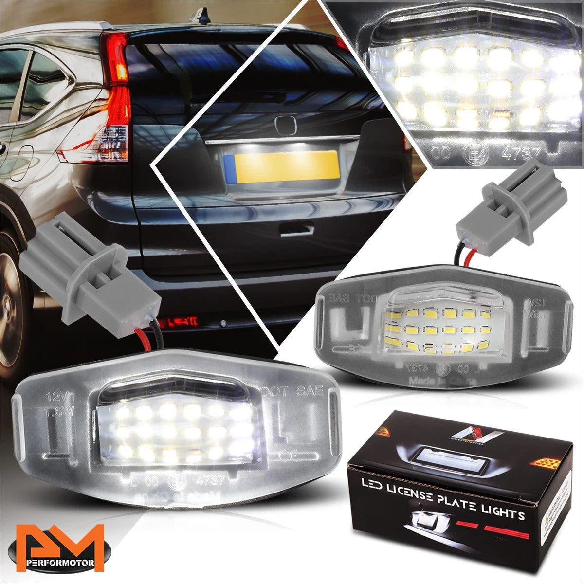 Nuvision White LED License Plate Lights for Honda Civic/Pilot/Accord/TSX/RDX/ILX (1999–2022)